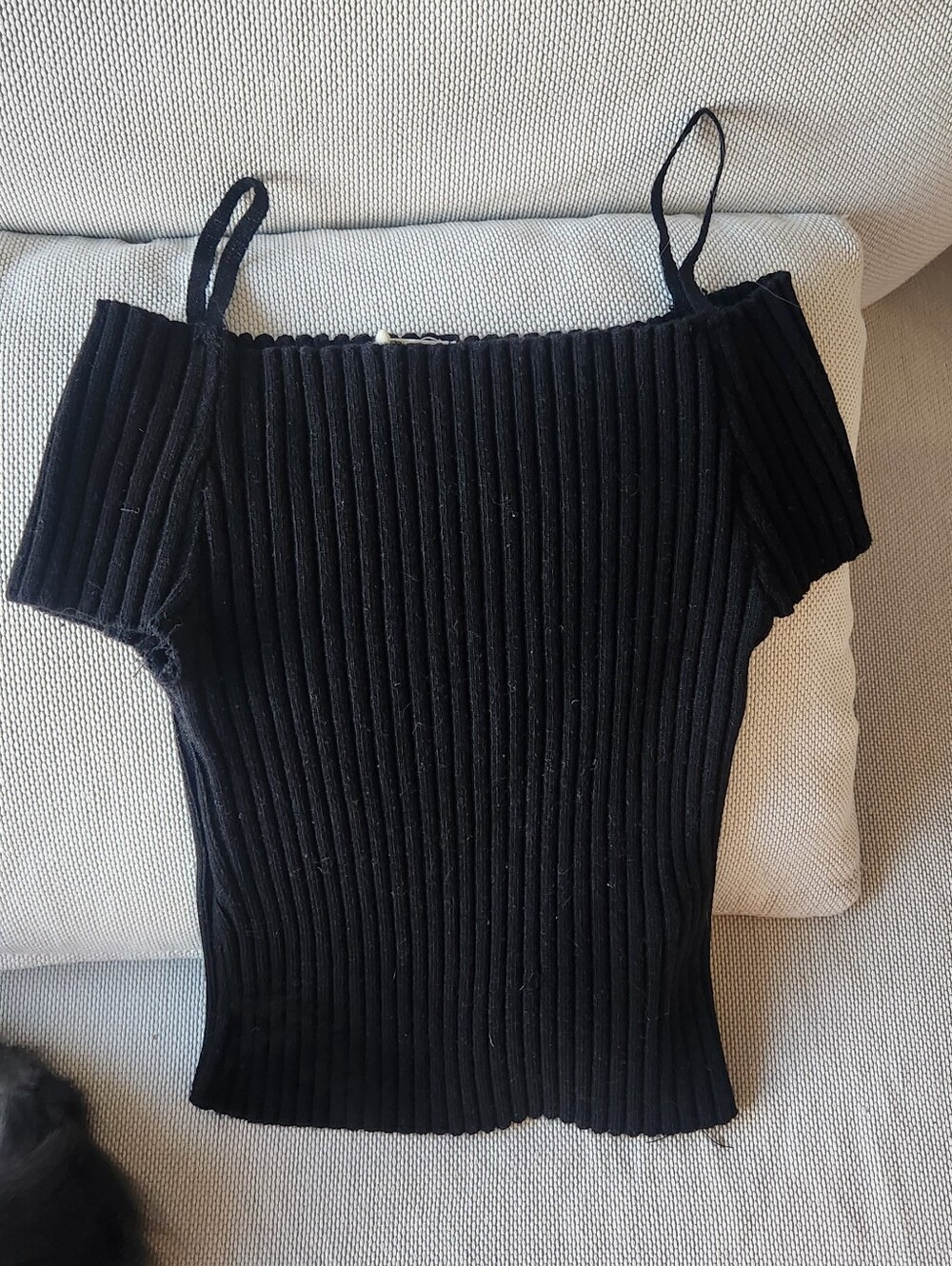 Black Ribbed Off-Shoulder Top - Picture 2 of 2